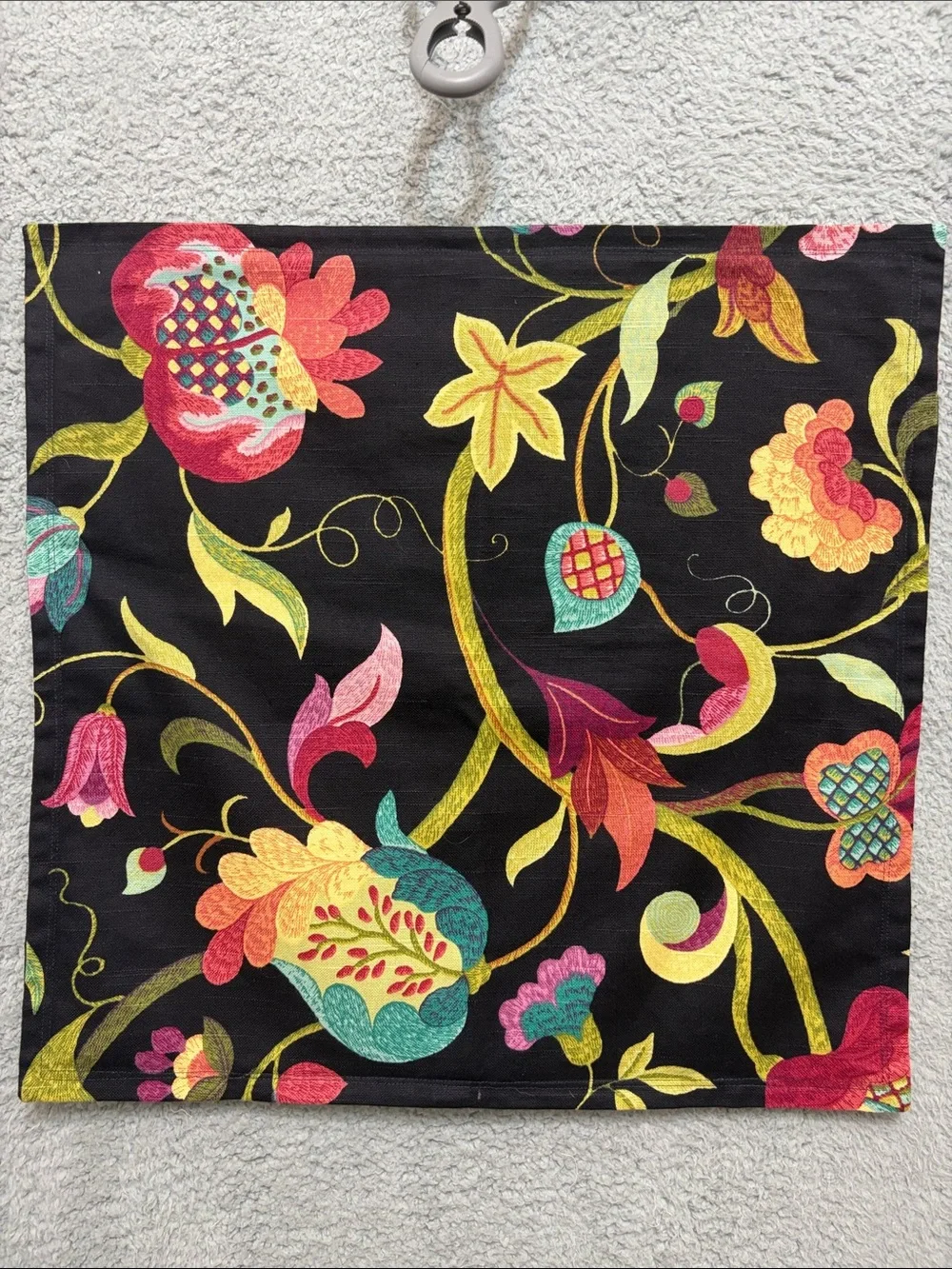 Black Floral pillowcases with Multicolor faux Embroidery, set of two.